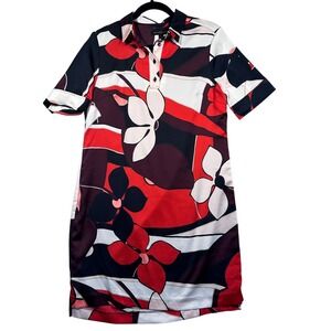 Banana Republic Floral Print‎ Short Sleeve Polo Dress Red Black White Women's 4